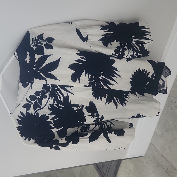 ZARA leaf print linen top with bow - Picture 4 of 5